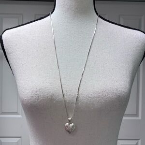 Vintage 925 Sterling Silver Heart Locket with Snake Chain Necklace, Italy